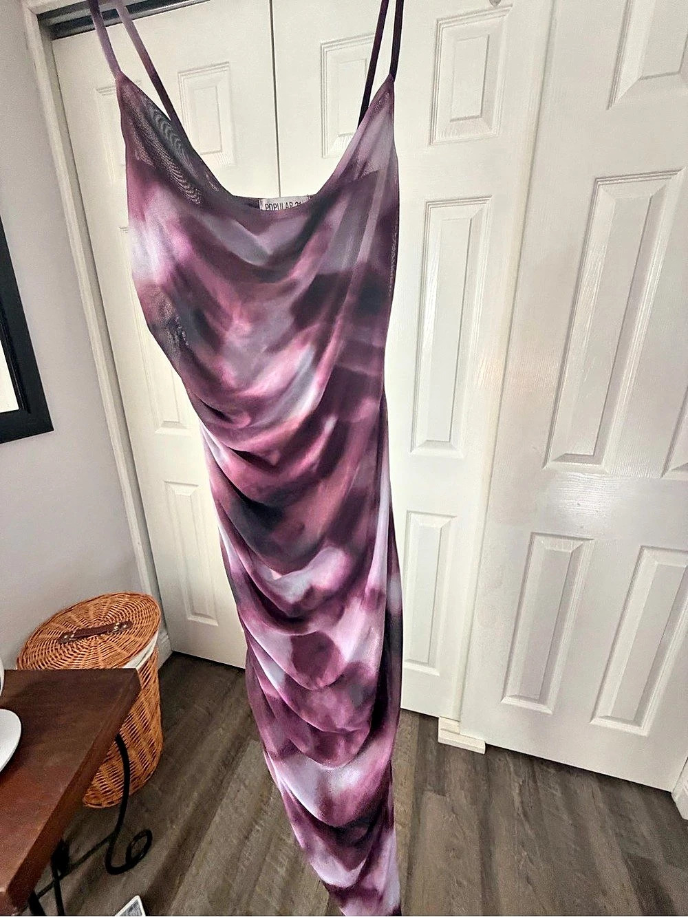 Popular 21 Abstract Draped Maxi Dress Purple & White Size Small